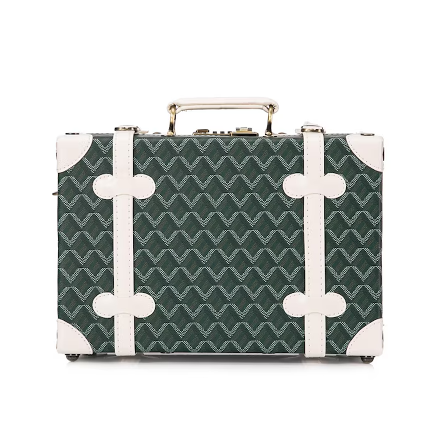 Shell Mini Trunk Carry Case With Geometric Chevron & Pastel Plaid Print Options, Digit Combination Lock, Protective Corner Caps And Detachable Trim Shoulder Carry Strap Hardware Suitcase