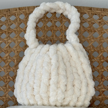 Chunky Fluffy Loop Yarn Mini Bucket Handheld Pouch With Integrated Matching Plush Single-Loop Top Handle Handbag