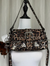 Leopard Print Slim Rectangular Studded Shoulder Bag With Multi Silver Metal Spike Spider Heart Ornament Decor, Matching Eyelet Shoulder Strap And Detachable Plush Pom-Pom Charm